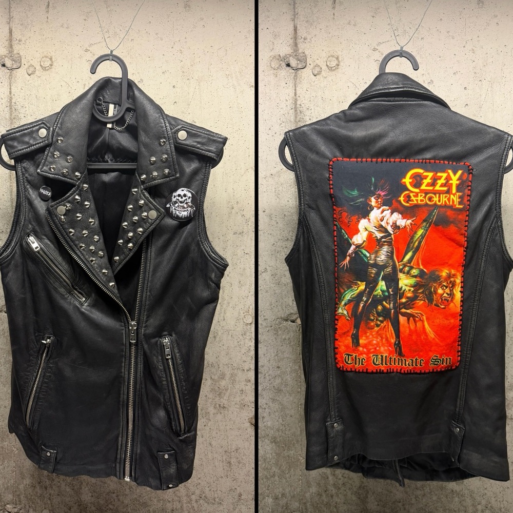 Leather Ozzy Osbourne metal battle vest. Biker vest!